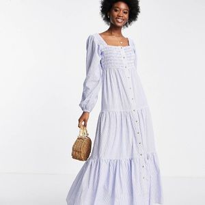 ASOS cotton square neck Bottice maxi dress in blue stripe